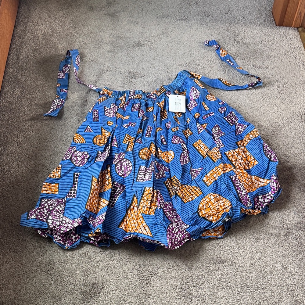 Satsuma African Wax Print Blue Multicolor Full Flowy Midi Skirt One Size OS